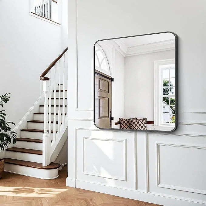 BONEWEI 36x40 inch Bathroom Mirror,Black Rectangle Mirror,Wall Mounted Bathroom Frame Vanity Mirror with Round Corner for Bedroom Living Room,Entryway Hangs Horizontal or Vertical - ModernBath