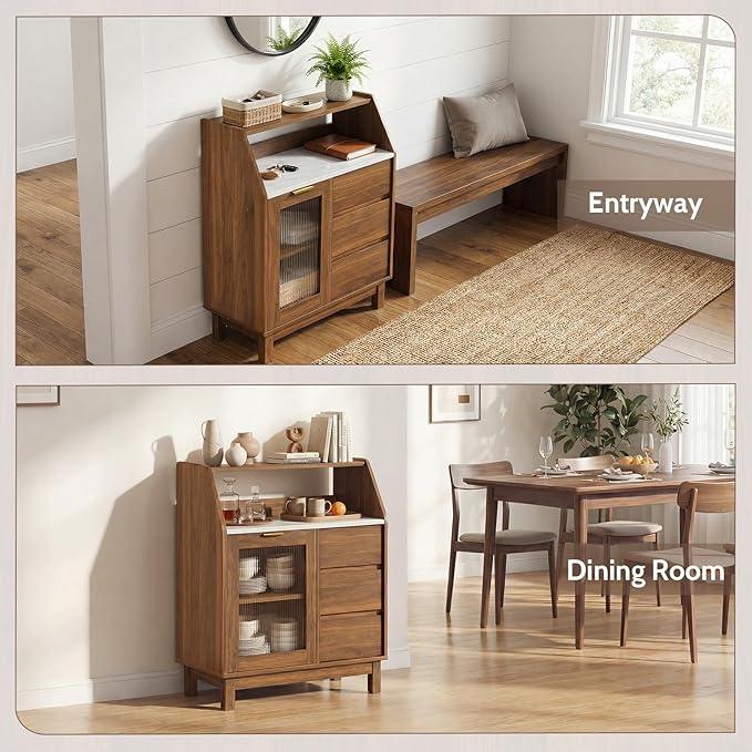 Bathroom Storage Cabinet, Small Storage Cabinets with Doors and Shelves, Coffee Bar Cabinet Buffet Sideboard Cabinet for Dining Room, Living Room, Entryway, Walnut - ModernBath