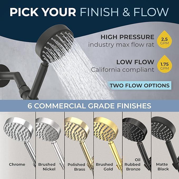 HammerHead Showers® Solid Metal Handheld Shower Head with Hose and Brass Holder - MATTE BLACK - 2.5 GPM High Pressure Shower Heads with Adjustable Shower Wand Bracket - 6ft Flexible Extension - ModernBath