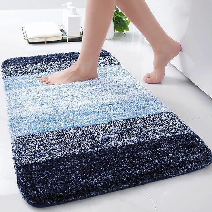 Arotive Microfiber Bathroom Rugs, Shaggy Soft and Absorbent Bath Rug, Non-Slip, Thick Plush Machine Washable Dry Bath Mats for Bathroom, Tub and Shower, 30x17, Blue, Rectangular - ModernBath