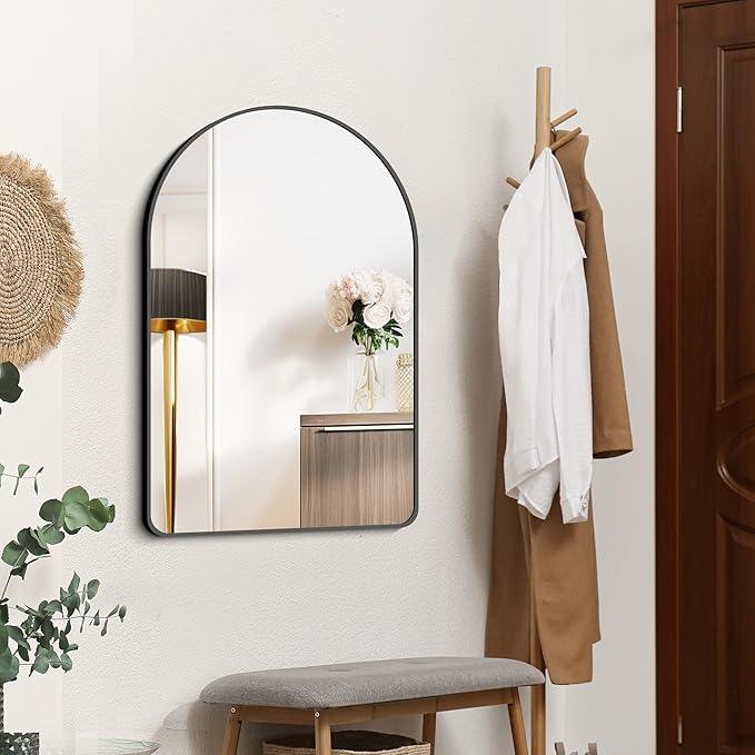 FORBATH Arched Bathroom Mirror 24x36 Inch,Bathroom Mirror Wall Mounted Modern Black Aluminum Alloy Frame Decor Dresser Mirror for Bedroom Living Room Entryway, Hanging or Leaning Against Wall - ModernBath