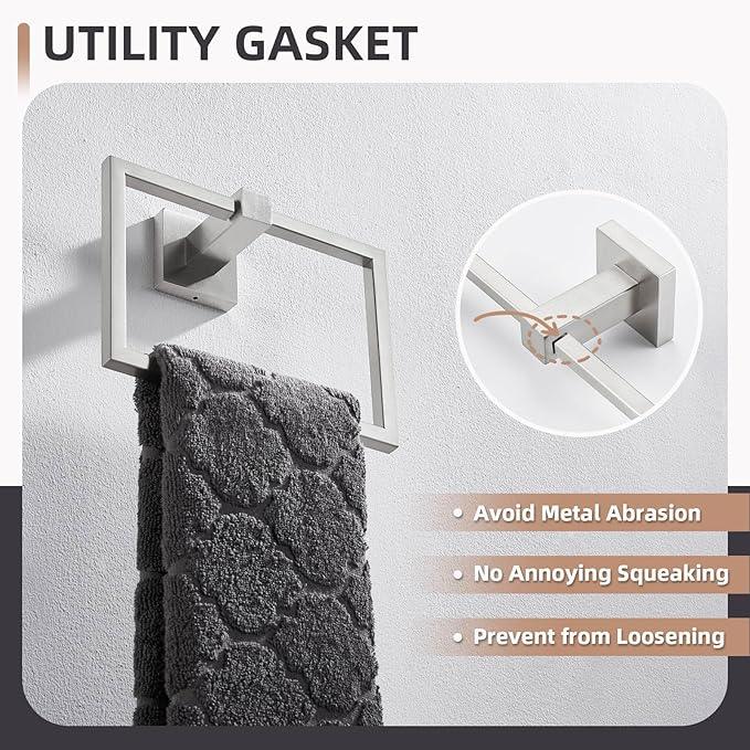 Hand Towel Ring Swivel Brushed Nickel, Angle Simple SUS 304 Stainless Steel Square Towel Holder for Bathroom Wall, 7.09 Inches - ModernBath