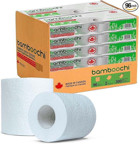 Bamboochi Bamboo Toilet Paper, Septic Safe Toilet Paper 2 Ply 96 Rolls 300 Sheets Per Roll, Soft Unscented Bath Tissue, RV Safe, Eco-Friendly, Non Chlorine, PFAS Free, Made in Canada - ModernBath