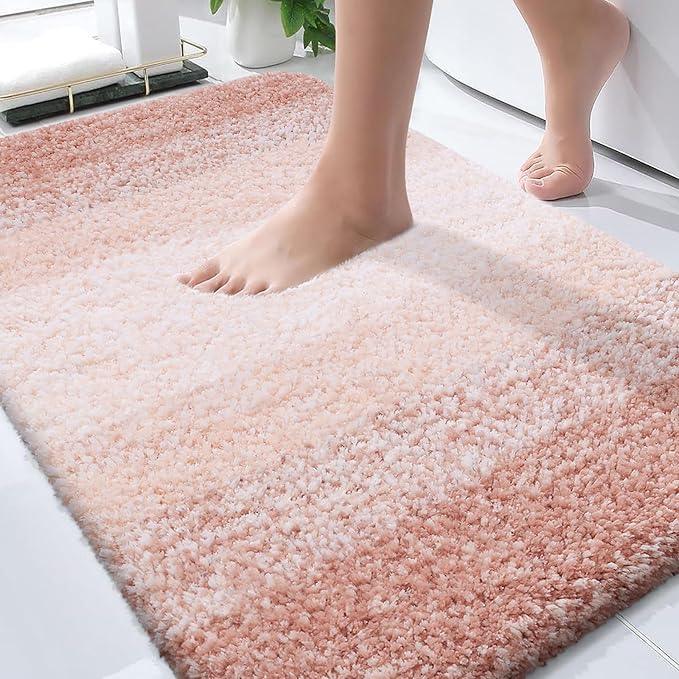 OLANLY Bathroom Rugs Mat 30x20, Extra Soft Absorbent Microfiber Bath Rugs, Rubber Backing, Quick Dry, Machine Washable Bath Mats for Bathroom Floor, Tub and Shower, Home Decor Accessories, Peach - ModernBath