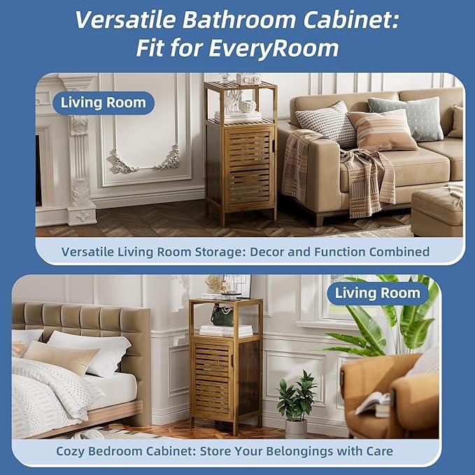 HITNET Bathroom Cabinet, Bamboo Floor Cabinet Free Standing, 4 Tier Sofa Side Storage Cupboard for Living Room Kitchen Bedroom, Walnut - ModernBath