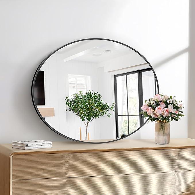 Bathroom Mirrors, 30" x36" Black Mirrors, Oval Vanity Mirrors, Metal Framed Wall Mounted Mirrors, Vertical/Horizontal Mirror for Bathroom Bedroom Entryway Living Room - ModernBath