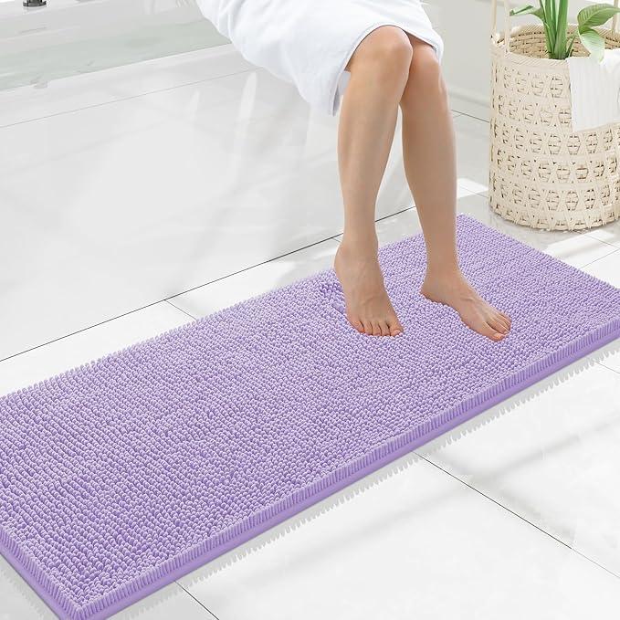 Smiry Luxury Chenille Bathroom Rugs 47x17, Extra Soft and Absorbent Shaggy Bath Mat, Machine Washable, Non-Slip Plush Carpet Runner for Tub, Shower, and Floor, Home Decor Accessories, Purple - ModernBath