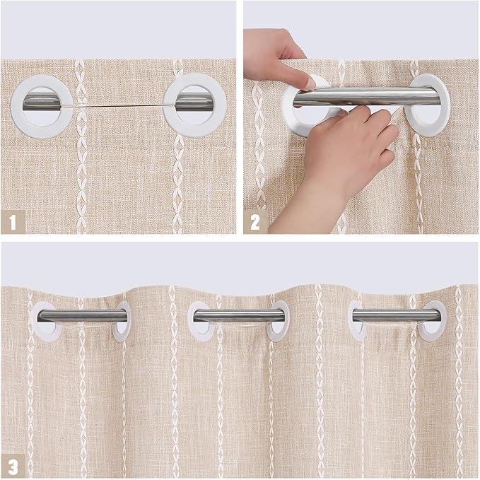 MitoVilla No Hooks Required Boho Farmhouse Shower Curtain with Snap-in Liner, Cotton Linen Fabric Shower Curtains with Tassels for Rustic Neutral Bathroom Decor, Beige/Cream, 72 x 74 - ModernBath