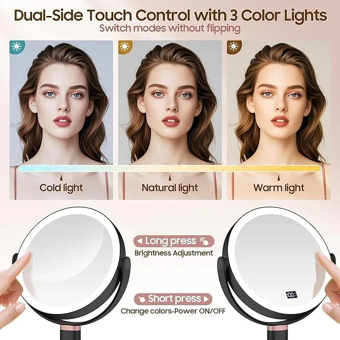 GOMIPURU Makeup Magnifying Mirror with Light 30X/1X, Digital Display, 2-Sided Touch Control, Makeup Mirror with 3 Color Lights,360° Rotate, Height Adjustable Lighted Magnifying Mirrors for Desk Travel - ModernBath
