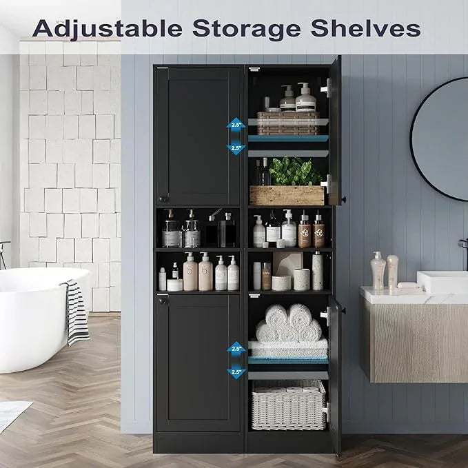 67" Tall Bathroom Cabinet with 2 Doors, Narrow Freestanding Floor Cabinet, Slim Storage Unit with Adjustable Shelves for Bathroom, Living Room, Entryway, Kitchen, Black - ModernBath