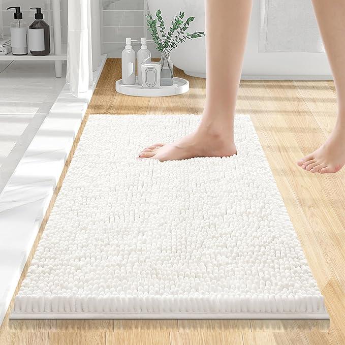 Smiry Luxury Chenille Bathroom Rugs 24x16, Extra Soft and Absorbent Shaggy Bath Mat, Machine Washable, Non-Slip Plush Carpet Runner for Tub, Shower, and Floor, Home Decor Accessories, Ivory - ModernBath