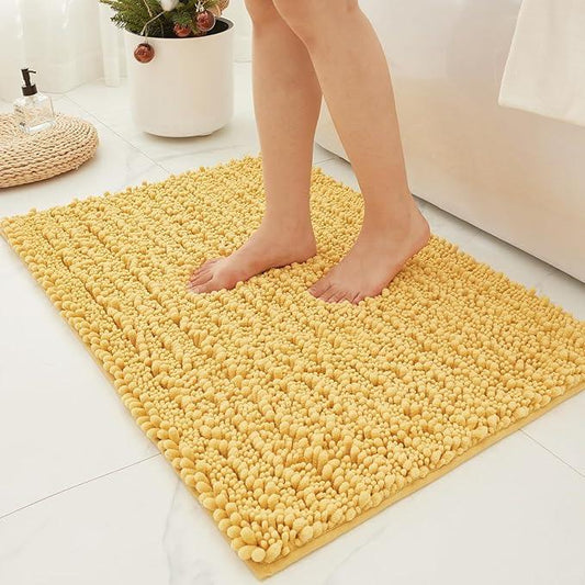 Ruggnovea Chenille Bathroom Rugs Non Slip Washable 36x24, Extra Thick Soft Absorbent Chenille Bath Mat, Non-Slip Barrier Backing, Quick Dry Machine Washable Bath Mats Tub, Shower,Floor/Sink,Yellow - ModernBath