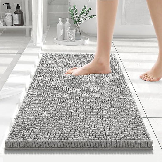 Smiry Luxury Chenille Bathroom Rugs 24x16, Extra Soft and Absorbent Shaggy Bath Mat, Machine Washable, Non-Slip Plush Carpet Runner for Tub, Shower, and Floor, Home Decor Accessories, Light Grey - ModernBath