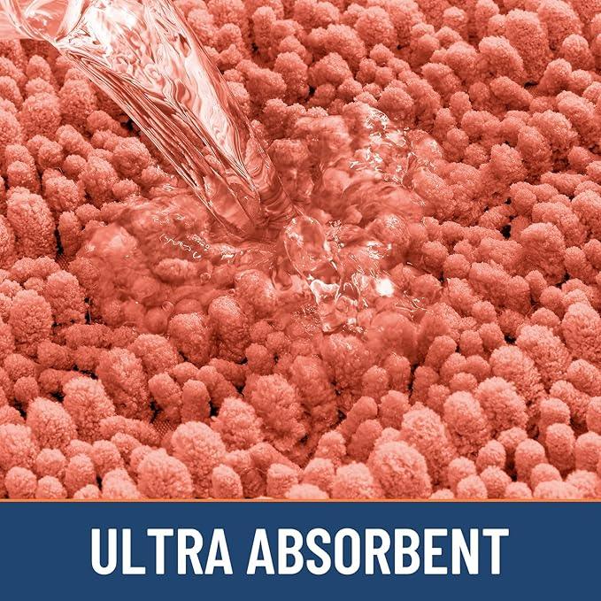 Smiry Bathroom Rugs Mat 36x24, Extra Soft Absorbent Chenille Bath Rugs, Non Slip Rubber Backing Machine Washable Quick Dry Bath Mats for Bathroom Floor, Tub, Shower, Home Decor Accessories, Coral - ModernBath