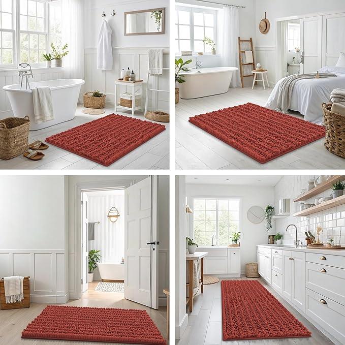 Smiry Bathroom Rugs Mat 36x24, Extra Soft Absorbent Chenille Bath Rugs, Non Slip Rubber Backing Machine Washable Quick Dry Bath Mats for Bathroom Floor, Tub, Shower, Home Decor Accessories, Maple Red - ModernBath