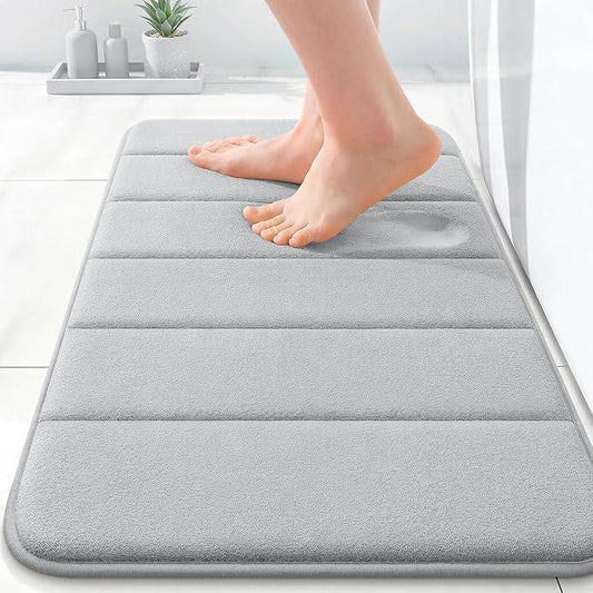 OLANLY Memory Foam Bath Mat 24x16, Super Soft Absorbent Bathroom Rugs, Quick Dry, Machine Washable Shower Floor Rugs, Bathmat Carpet, Bathroom Home Decor Accessories, Light Gray - ModernBath