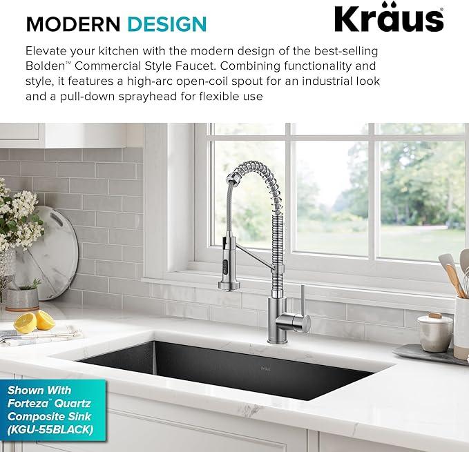 KRAUS Bolden 2-Function Single Handle Pull Down Kitchen Faucet, Commercial Style Stainless Steel/Chrome, KPF-1610SSCH - ModernBath
