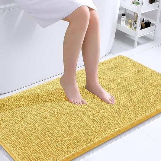 OLANLY Bathroom Rugs 44x24, Extra Soft Absorbent Chenille Bath Rugs, Rubber Backing Quick Dry, Machine Washable Bath Mats for Bathroom Floor, Tub and Shower, Home Decor Accessories, Yellow - ModernBath