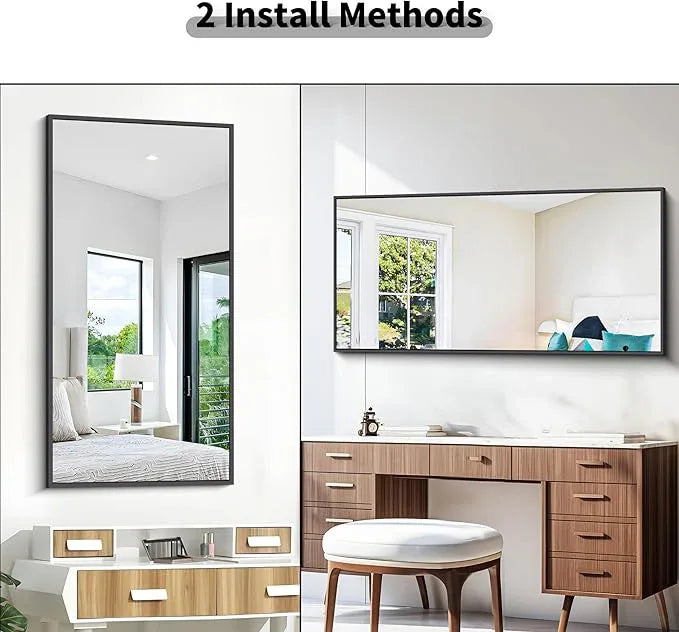 BONEWEI Bathroom Mirror,24x48 inch Wall Mirror for Bathroom Wall Mounted Black Rectangle Square Corner Mirrors, Black Bathroom Mirror for Living Room, Farmhouse, Bedroom Entryway, Horizontal/Vertical - ModernBath