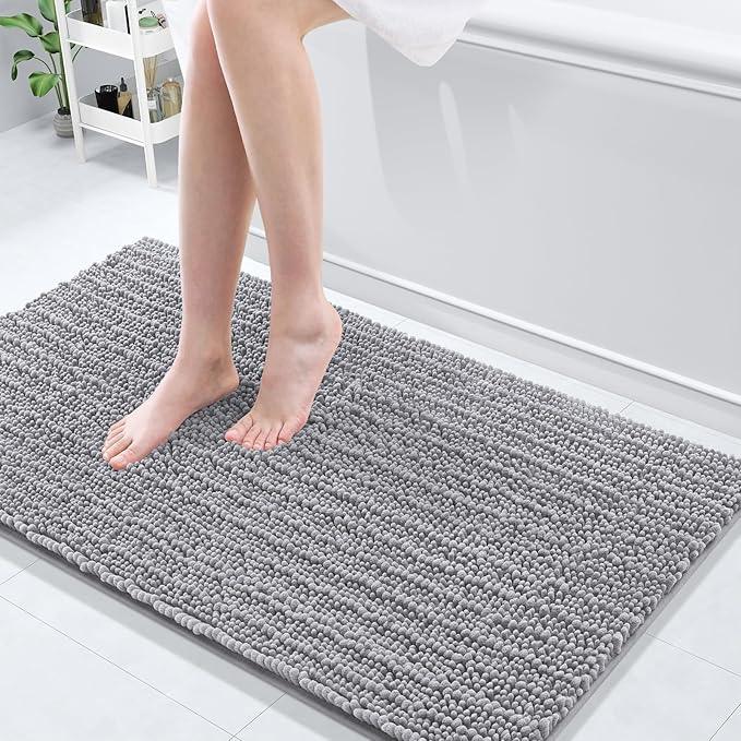 Arotive Luxury Chenille Bathroom Rug Mat, Extra Soft Thick Absorbent Shaggy Bath Rugs, Non-Slip Machine Wash Dry, Plush Bath Mats for Bathroom, Shower and Tub, 47x24, Grey - ModernBath