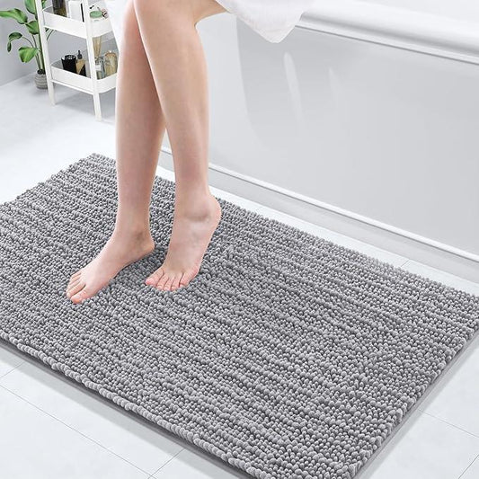 Arotive Luxury Chenille Bathroom Rug Mat, Extra Soft Thick Absorbent Shaggy Bath Rugs, Non-Slip Machine Wash Dry, Plush Bath Mats for Bathroom, Shower and Tub, 47x24, Grey - ModernBath