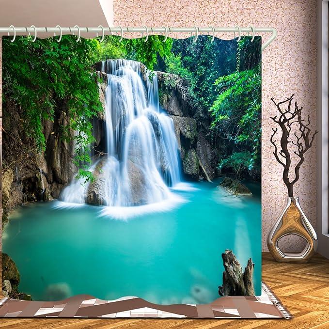 LYFANS Bathroom Uses Waterfall 3D Shower Curtain, Deluxe Bathtub Waterproof Shower Curtains, Bright Fabric Shower Curtains, Size (72x79 inches) - ModernBath