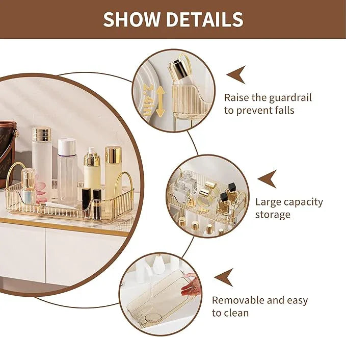 YCIA&DONE Bathroom Organizer Countertop, Makeup Storage, Skincare Cosmetic Tray Shelf, Perfume Holder Rack for Vanity Counter, Large Capacity, Easy to Install, Clean, 1 Tier, Amber Gold - ModernBath