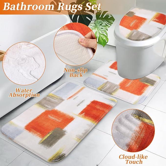 XLHOMO Bathroom Set - Orange Bathroom Accessories Set, Bathroom Sets with Shower Curtain and Rugs, Orange Shower Curtain Set with Bathroom Trash Can, Soap Dispenser, Soap Dish for Home Decor - ModernBath