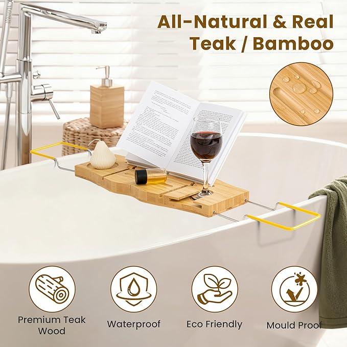 Bamboo Bathtub Tray Expandable Bathroom Tray for Home Spa Relaxation, Wooden Tray Caddy for Bathtub, Bamboo Bathtub Caddy as Unique Housewarming, Birthday, Wedding Shower Gifts. - ModernBath