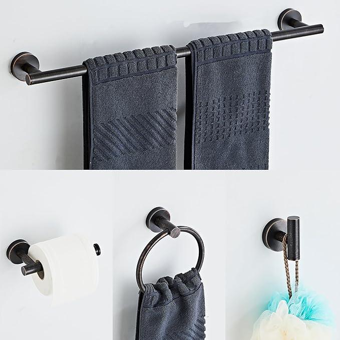 Oil Rubbed Bronze Bathroom Hardware Set 5 Piece with Towel Racks for Bathroom, SUS304 Stainless Steel Bath Towel Bar Set, 24 Inch Wall Mounted Accessories Kit - ModernBath