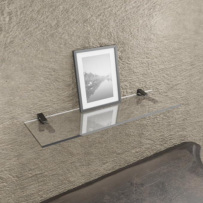 Clear Acrylic Shelves for Wall Storage, 6" W X 36" L, 3/4" Thick Wall Mounted Floating Shelves for Bedroom, Living Room, Bathroom, Kitchen -‎Easy Installation with Screws and Black Finish Brackets - ModernBath