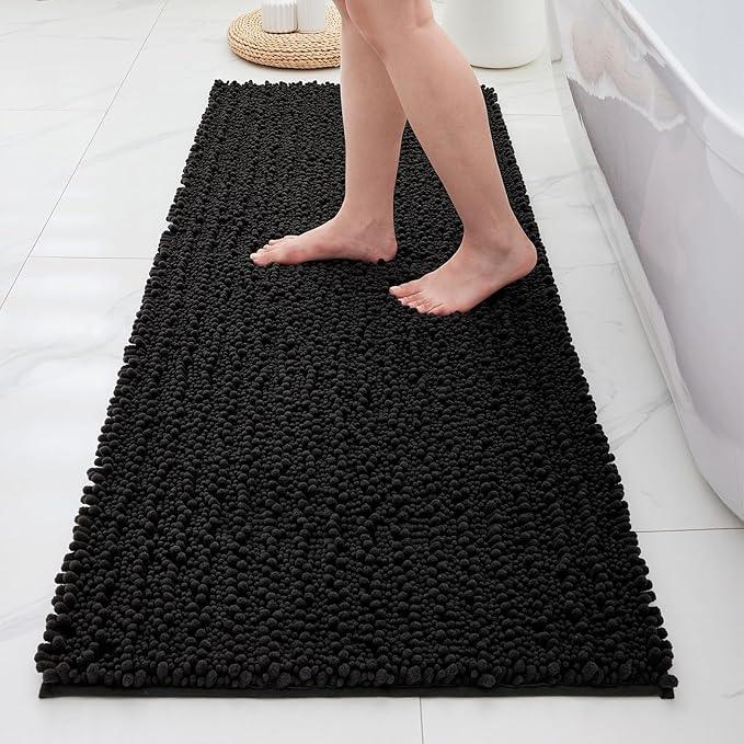 ILANGO Bathroom Rugs Black 55x24,Extra Soft Absorbent Chenille Bath Rugs,Thick Non-Slip Shaggy Bath Mat,Machine Washable Quick Dry Bath Mats for Bathroom Floor, Tub, Shower Accessories - ModernBath