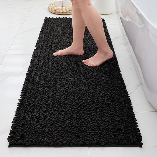 ILANGO Bathroom Rugs Black 44x24,Extra Soft Absorbent Chenille Bath Rugs,Thick Non-Slip Shaggy Bath Mat,Machine Washable Quick Dry Bath Mats for Bathroom Floor, Tub, Shower Accessories - ModernBath