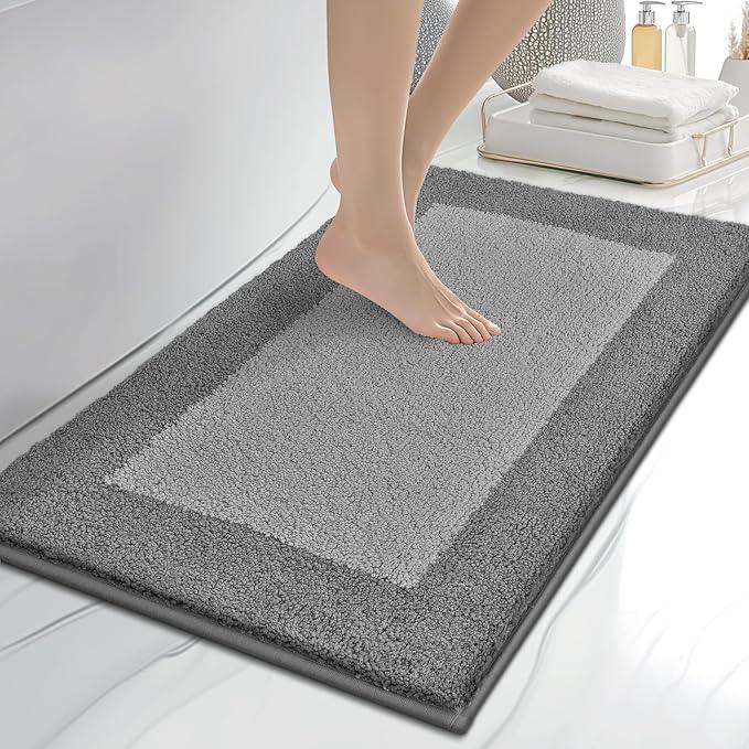 anllugs Bathroom Rugs 20" x 30", Non-Slip Extra Soft Absorbent Bath Rugs, Machine Washable Quick Dry Bath Mats for Bathroom Floor, Shower, Bathtub and Sink, Grey & Dark Grey - ModernBath