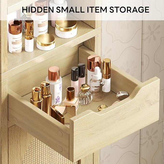 LIKIMIO 69" H Tall Bathroom Storage Cabinet with 2 Doors & 1 Drawer, Narrow Adjustable Shelves & Pull-Out Tissue Holder, Slim Freestanding Cabinet for Small Spaces, Kitchen, Entryway, Rustic White - ModernBath
