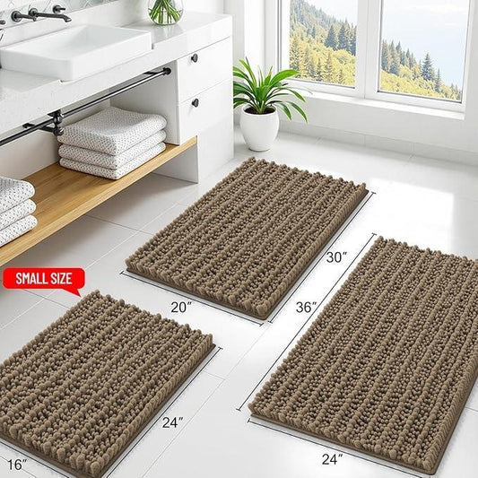 Smiry Bathroom Rugs Mat 47x17, Extra Soft Absorbent Chenille Bath Rugs, Non Slip Rubber Backing Machine Washable Quick Dry Bath Mats for Bathroom Floor, Tub, Shower, Home Decor Accessories, Camel - ModernBath