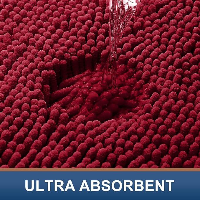 Smiry Luxury Chenille Bathroom Rugs 47x24, Extra Soft and Absorbent Shaggy Bath Mat, Machine Washable, Non-Slip Plush Carpet Runner for Tub, Shower, and Floor, Home Decor Accessories, Red - ModernBath