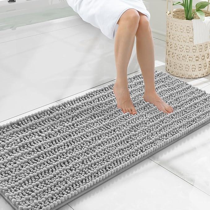 Smiry Bathroom Rugs Mat 47x20, Extra Soft Absorbent Chenille Bath Rugs, Non Slip Rubber Backing Machine Washable Quick Dry Bath Mats for Bathroom Floor, Tub, Shower, Home Decor Accessories, Light Grey - ModernBath
