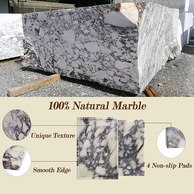 YMXYJM 100% Real Luxury Natural Marble Vanity Tray Genuine Calacatta Viola Marble Stone Storage Trays for Home Decor Bathroom Vanity Dresser Kitchen, Non-Resin/Non-Ceramic, 11.7" x 7.8" - ModernBath