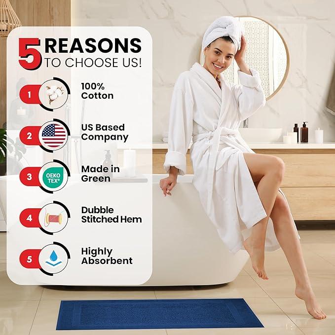 Infinitee Xclusives Premium Cotton Bath Mats for Bathroom – Pack of 2 | 34x22 Inches | Ultra Soft, Super Absorbent, Non-Slip, Machine Washable Mats (Tranquil Navy) [Not a Rug] - ModernBath