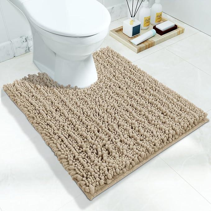 Yimobra Toilet Rug U Shaped Washable 24x20 Inch - Ultra Soft Absorbent Chenille Bath Rugs for Toilet, Quick Dry & Machine Washable, Non Slip Contour Bathroom Mat, Camel - ModernBath