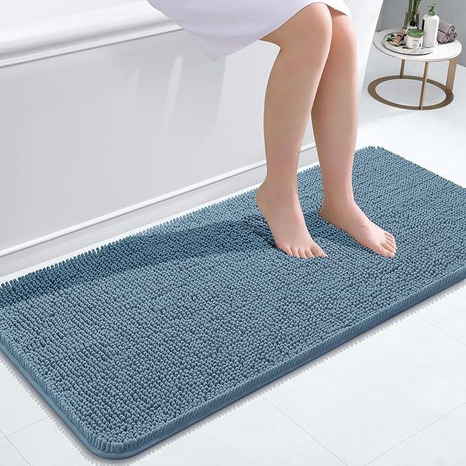 OLANLY Bathroom Rugs 47x20, Extra Soft Absorbent Chenille Bath Rugs, Rubber Backing Quick Dry, Machine Washable Bath Mats for Bathroom Floor, Tub and Shower, Home Decor Accessories, Airy Blue - ModernBath