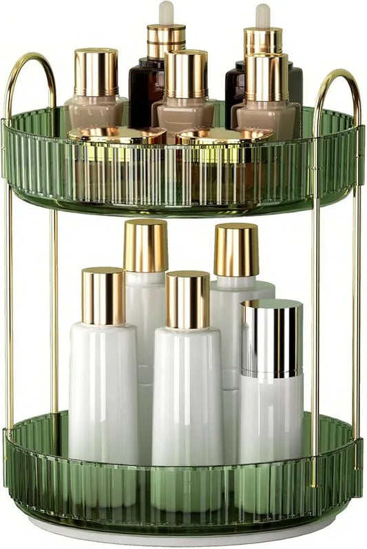 YCIA&DONE 360 Rotating Makeup Organizer and Storage for Vanity Countertop 2 Tiers, High Capacity Cosmetic Skincare Perfume Organizers for Dresser Bathroom Lazy Susan (Vintage Green) - ModernBath
