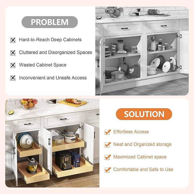 WelFurGeer 2-Tier Pull Out Cabinet Organizer with Soft Close Slides, Pull Out Drawers for Cabinets, Heavy-Duty Slide Out Drawers for Kitchen Cabinets, Under Sink, Pantry & Bathroom - ModernBath