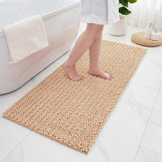 ILANGO Bathroom Rugs Beige 44x24,Extra Soft Absorbent Chenille Bath Rugs,Thick Non-Slip Shaggy Bath Mat,Machine Washable Quick Dry Bath Mats for Bathroom Floor, Tub, Shower Accessories - ModernBath