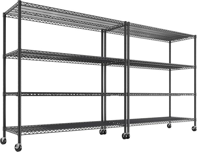 REIBII 55.5''W Storage Shelves 2500LBS Wire Shelving Rack with Wheels 75.6" H Heavy Duty Shelving Unit Adjustable Metal Shelves for Storage Rack Shelving for Kitchen Pantry 2PCS - ModernBath