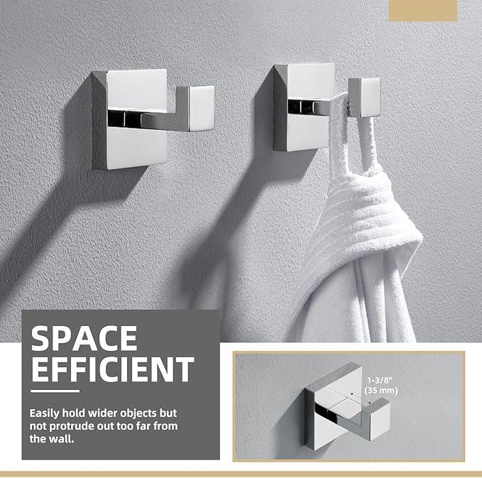 Angle Simple Towel Hooks, SUS 304 Stainless Steel Bathroom Towel Hooks, Wall Robe Coat Hanger, Polished Chrome, 2 Pack - ModernBath