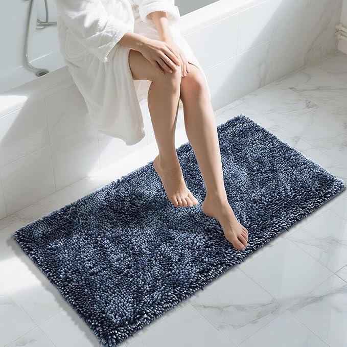 Yimobra Long Bathroom Rug Non Slip 44x24 Inch, Extra Thick Soft Absorbent Chenille Bath Mat, Machine Washable Bath Rugs for Bathroom Floor, Tub and Shower, Home Decor Accessories, Light Blue - ModernBath