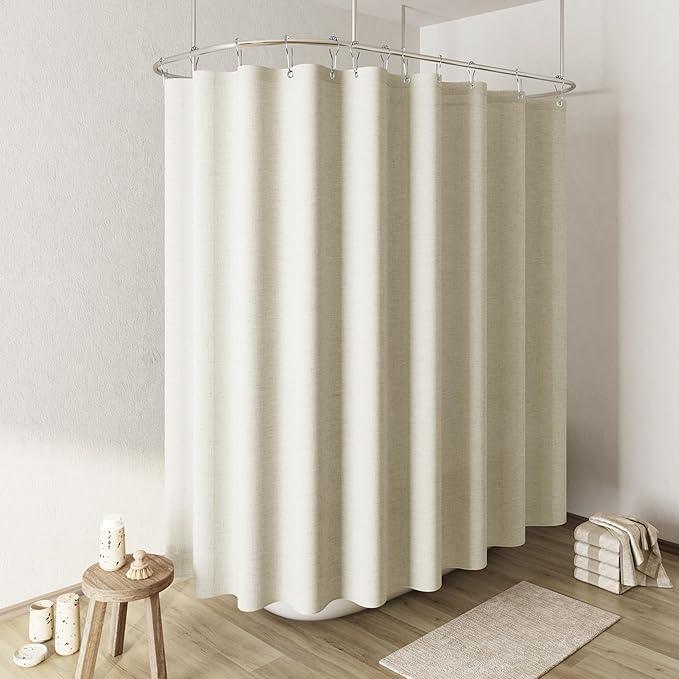 Naturoom Ivory Linen Shower Curtain, Cloth Textured Fabric Shower Curtain Set with Hooks, Simple Elegant Modern Farmhouse Country Ultra Thick Bath Curtains for Bathroom,Water Repellent,108x72 - ModernBath