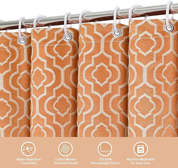 MitoVilla Orange Farmhouse Shower Curtain Set 72 x 78, Boho 78 inch Long Cotton Tassel Fabric Shower Curtain Set for Fall Cottagecore French Rustic Bathroom Decor - ModernBath